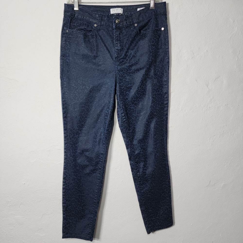 Sofia Jeans Rosa Curvy Ankle 12 Navy Blue Leopard‎ Metallic Print Skinny Jeans